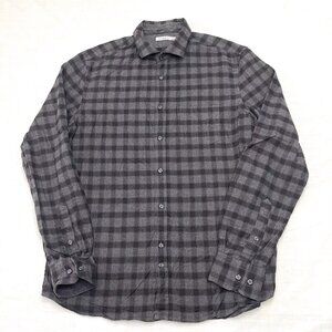 J. Lindeberg Men’s Black/Gray Plaid Light‎ Flannel Long Sleeve Shirt Size Large